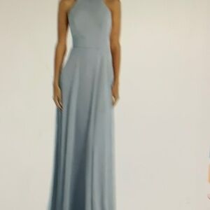 Dessy Collection Halter Neck Gray Maxi Dress